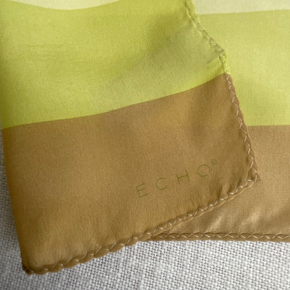 •Echo Vintage Striped 100%Silk Signed Logo Scarf 54”x11” - Picture 5 of 10